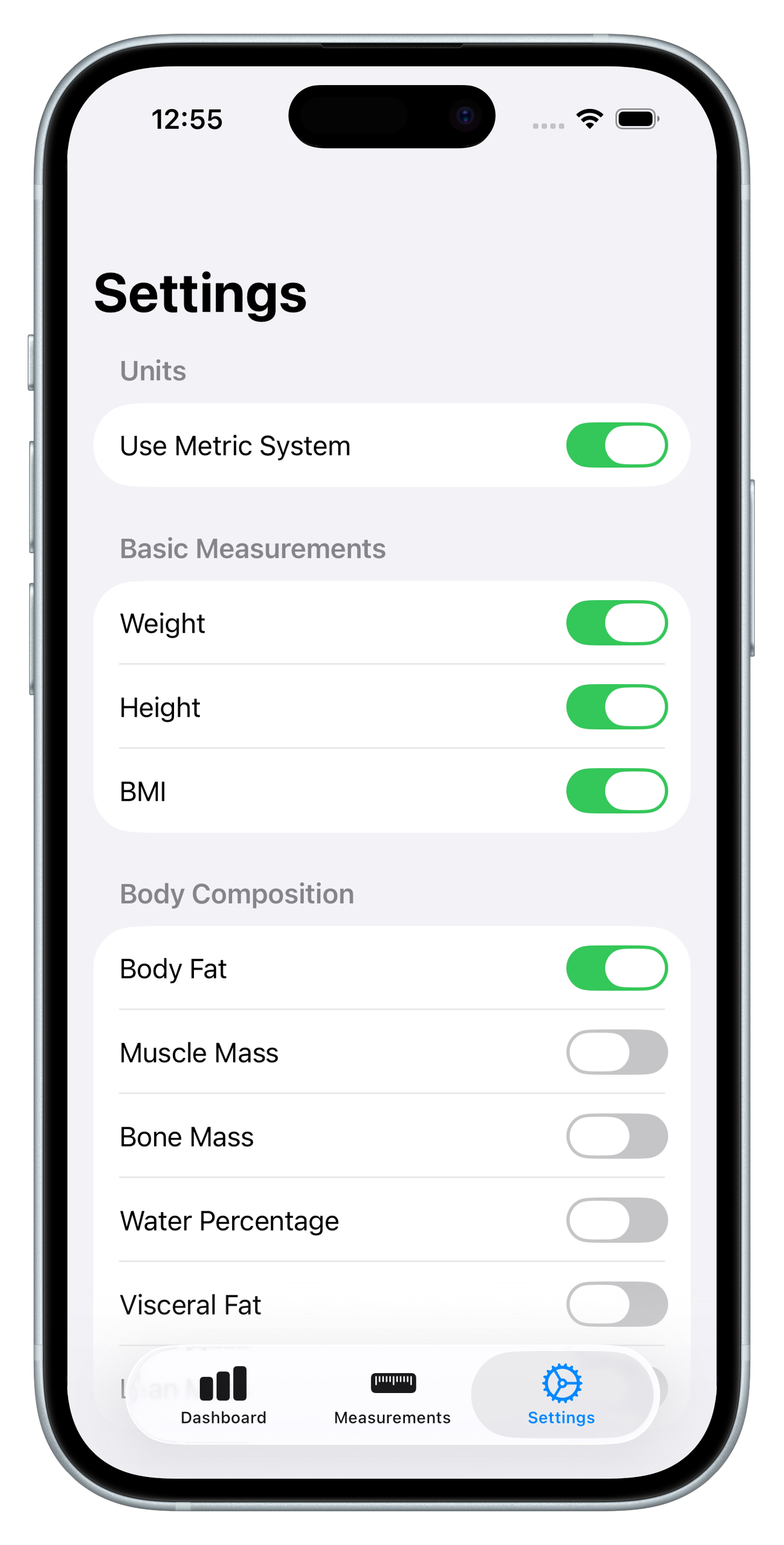 BodyMetrics Settings